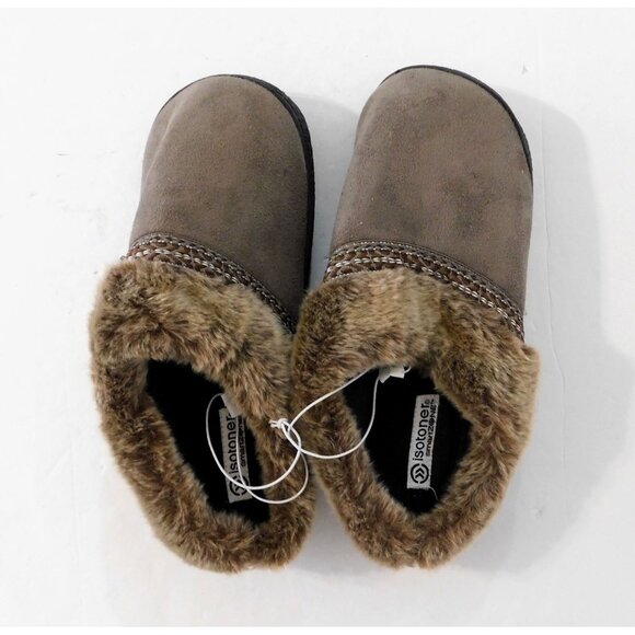 Isotoner SmartZone Slippers Womens Lg 8.5-9 Taupe Comfort Microsuede - Picture 6 of 14